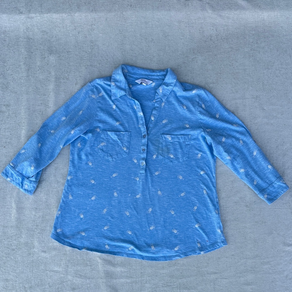 Coral Bay Light Blue Patterned Button-Up Blouse Women’s Size L